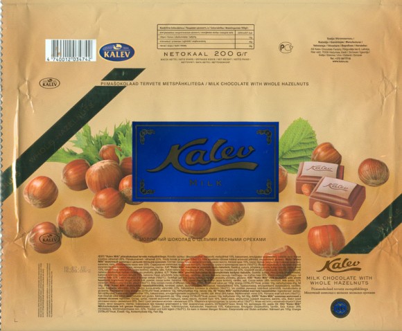 Kalev milk chocolate with whole hazelnuts, 200g, 16.09.2009, Kalev, Lehmja, Estonia
