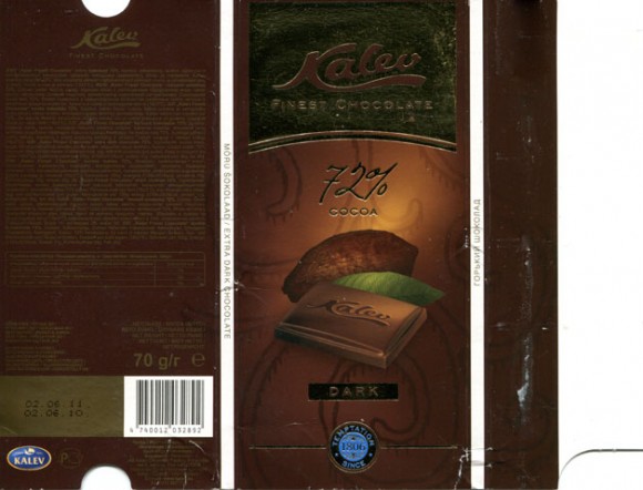 Kalev 72% dark finest chocolate, 70g, 02.06.2010, AS Kalev Chocolate Factory, Lehmja, Estonia