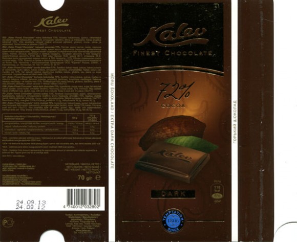 Kalev Finest, dakr chocolate, 70g, 24.09.2012, AS Kalev Chocolate Factory, Lehmja, Estonia