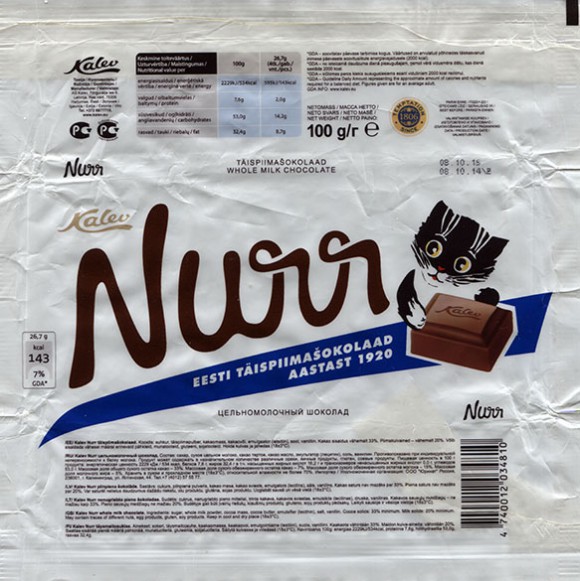 Nurr, milk chocolate, 100g, 08.10.2014, AS Kalev, Lehmja, Estonia