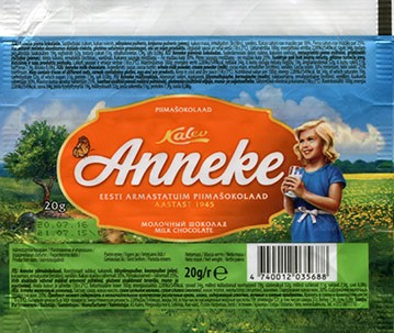 Anneke, milk chocolate, 20g, 21.07.2015, AS Kalev, Lehmja, Estonia