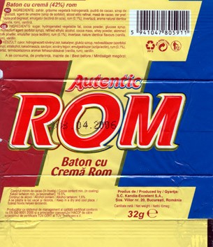 Autentic rom, milk chocolate rum cream filling, 32g, 16.04.2005, S.C.Kandia-Excelent S.A, Bucharest, Romania