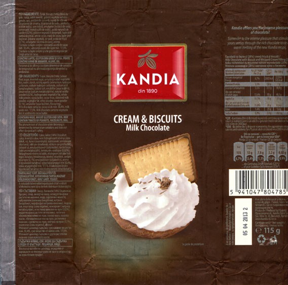 Kandia, milk chocolate with biscuit and cream, 115g, 05.04.2012, Kandia Dulce S.A, Bucharest, Romania