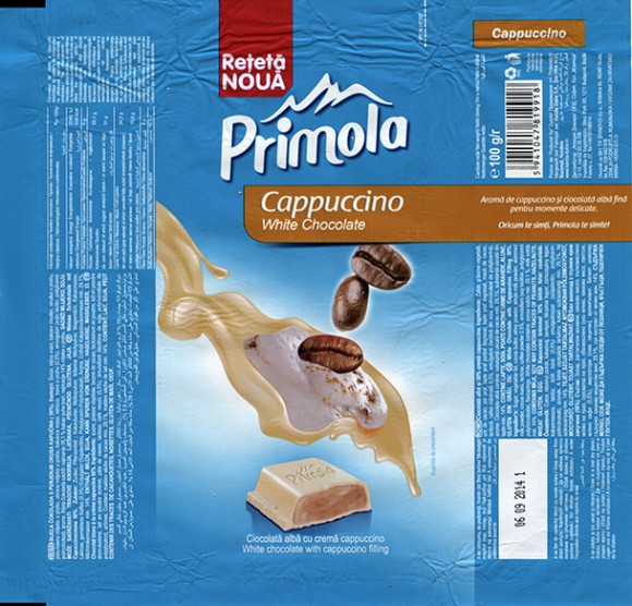 Primola, white chocolate with cappuccino fillng, 100g, 06.09.2013, Kandia Dulce S.A, Bucharest, Romania