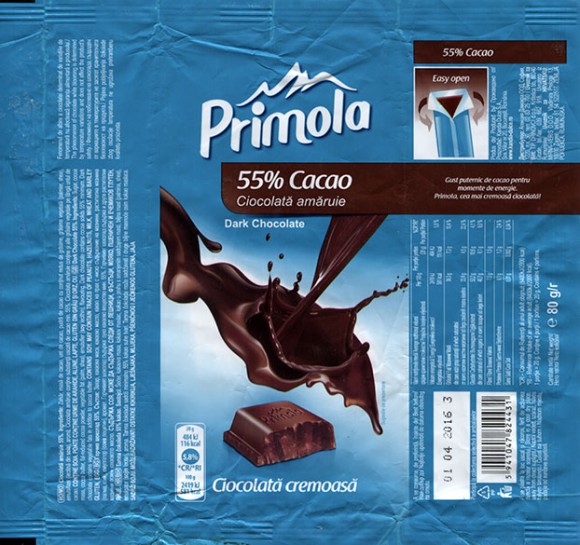 Primola, dark chocolate, 80g, 01.04.2015, Kandia Dulce S.A, Bucharest, Romania