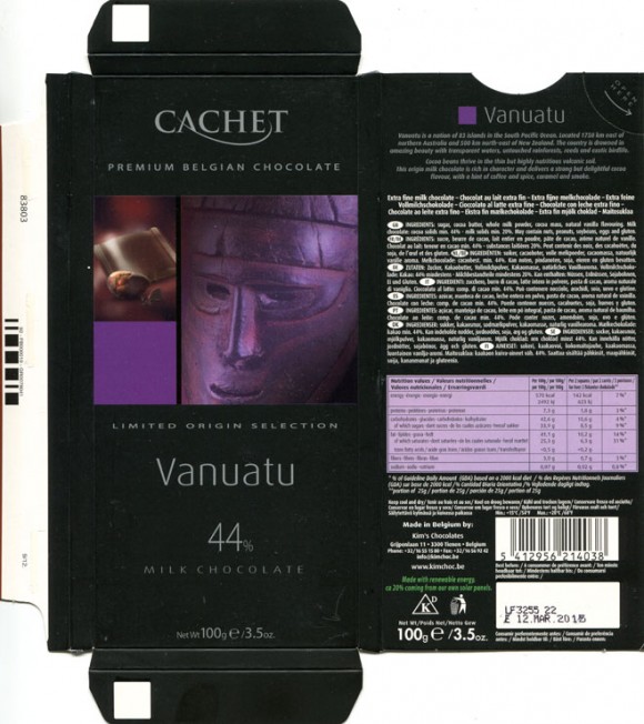 Cachet, Peremium belgian chocolate, limited origin selection, Vanuatu, extra fine milk chocolate, 100g, 12.03.2013, Kim