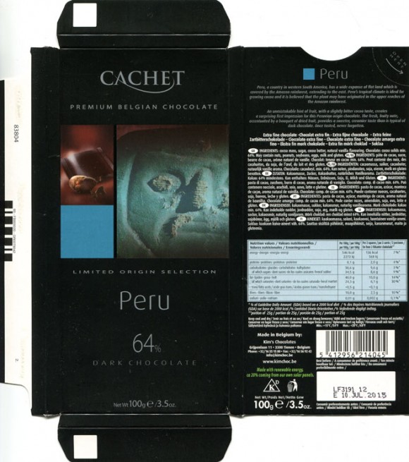 Cachet, Peremium belgian chocolate, dark chocolate, 100g, 10.07.2013, Peru, Kims chocolate, Belgium