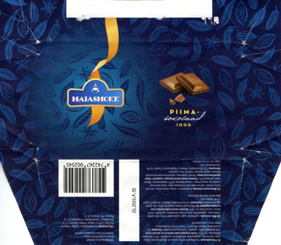 Maiasmokk, milk chocolate, 100g, 10.2010, Made in EU, OU Kommivabrik, Tallinn, Estonia