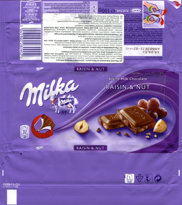 Milka, Alpine milk chocolate with raisins and nut, 100g, 14.04.2010, Kraft Foods Polska S.A, Warszawa, Poland