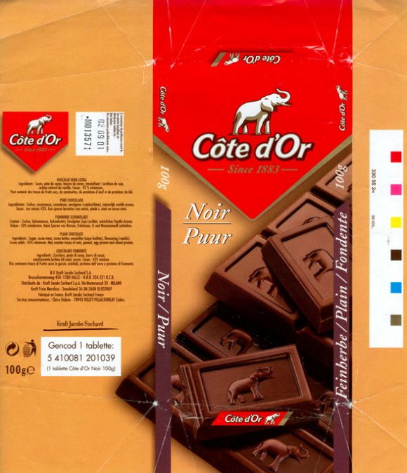 Plain chocolate, 100g, 02.09.2000, Kraft Foods Belgium S.A., Halle, Belgium