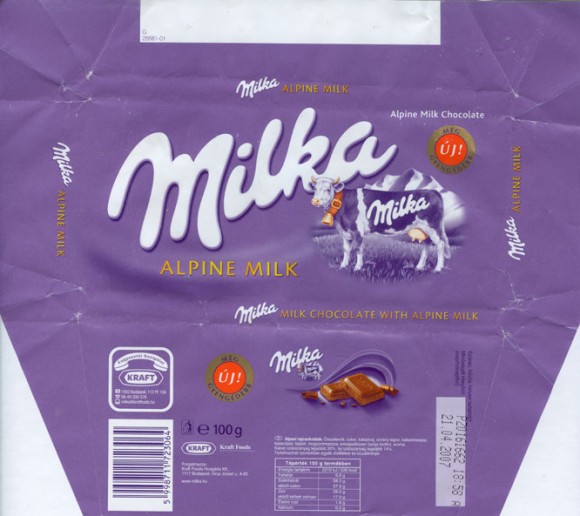 Milka, milk chocolate with alpine milk, 100g, 21.04.2006, Kraft Foods Hungary, Budapest, Hungary