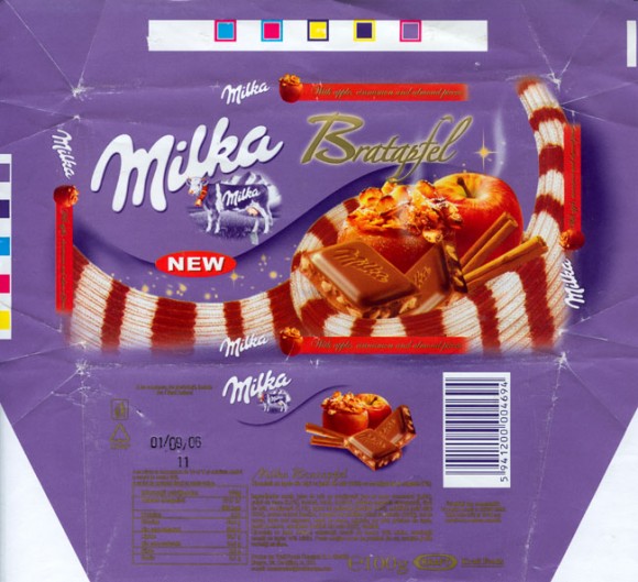 Milka, Alpine milk chocolate with apple, cinnamon and almond pieces, 100g, 01.09.2005, Kraft Foods Romania, Brasov, Romania