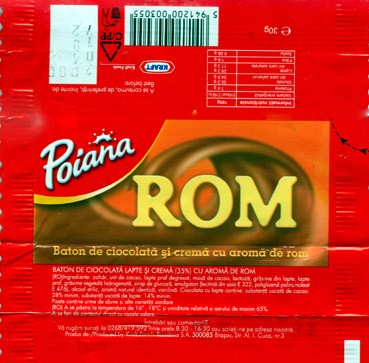 Poiana, milk chocolate caramel filling with rum, 30g, 19.04.2005, Kraft Foods Romania, Brasov, Romania