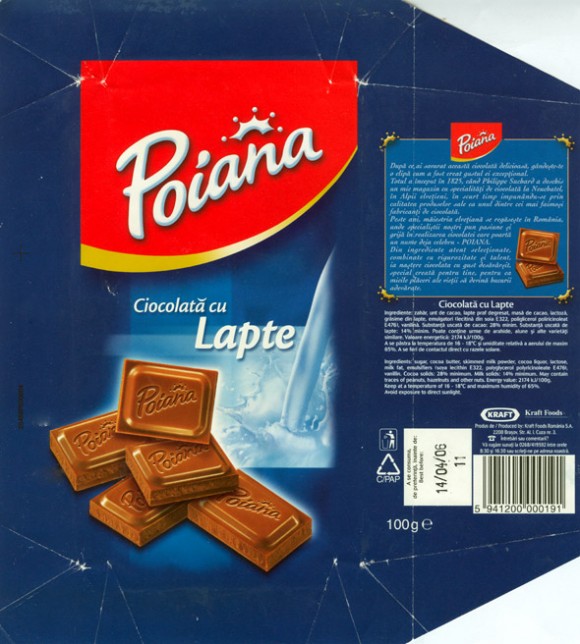 Poiana, milk chocolate, 100g, 14.04.2005, Kraft Foods Romania, Brasov, Romania