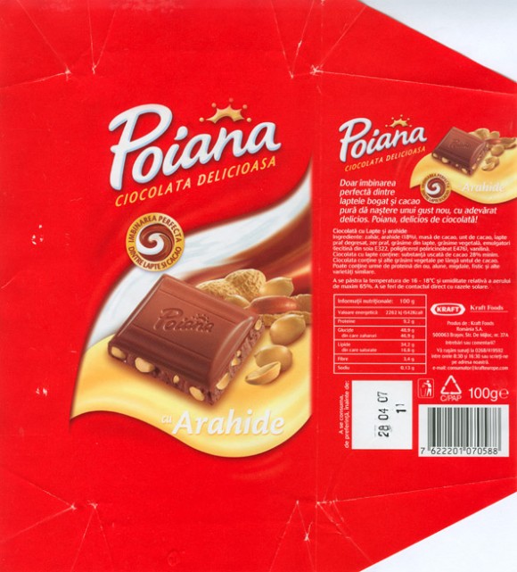Poiana, milk chocolate with almonds, 100g, 28.04.2006, Kraft Foods Romania, Brasov, Romania