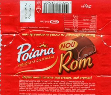 Poiana, milk chocolate filled with rum flavoured cream, 29g, 25.04.2007, Kraft Foods Romania, Brasov, Romania