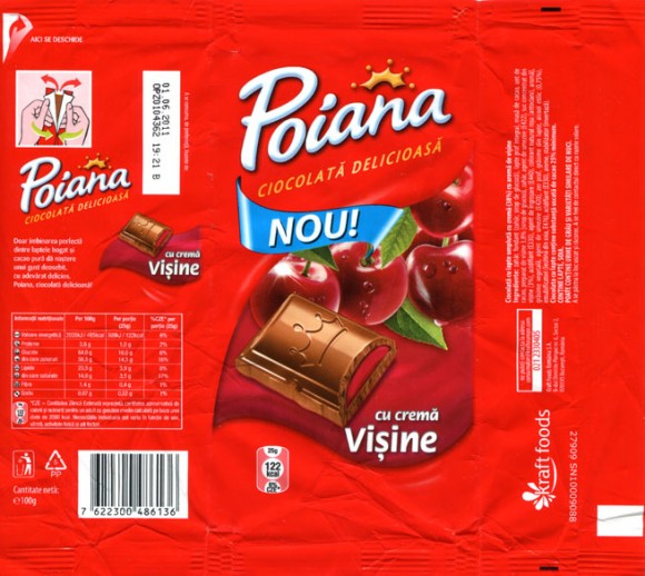 Poiana, chocolate with cherry filling, 100g, 01.06.2010, Kraft Foods Romania S.A, Bucuresti, Romania