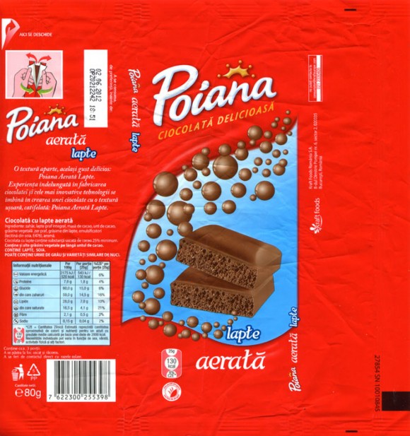 Poiana, aerated chocolate, 80g, 02.06.2011, Kraft Foods Romania S.A, Bucuresti, Romania