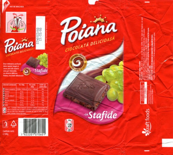 Poiana, chocoalte with raisins, 100g, 08.02.2011, Kraft Foods Romania S.A, Bucuresti, Romania
