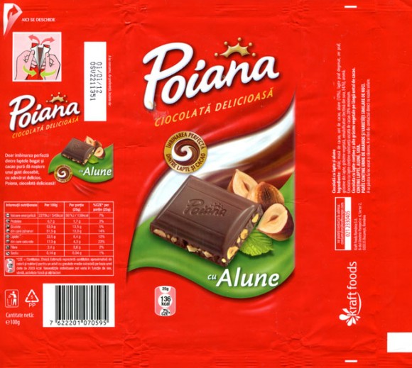 Poiana, chocoalte with hazelnuts, 100g, 01.01.2011, Kraft Foods Romania S.A, Bucuresti, Romania