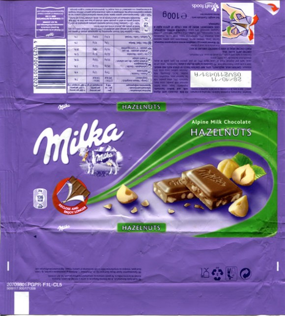 Milka, milk chocolate with hazelnuts, 100g, 28.10.2010, Kraft Foods Romania S.A, Bucuresti, Romania
