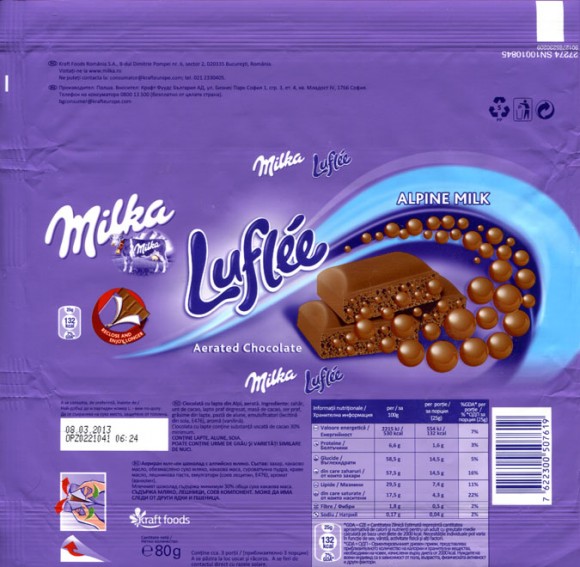 Milka, aerated chocolate, 80g, 08.03.2012, Kraft Foods Romania S.A, Bucuresti, Romania