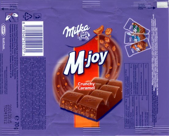 Milka, M-joy, milk chocolate with crunchy caramel, 70g, 20.01.2004
Kraft Foods Slovakia, Bratislava, Slovakia
