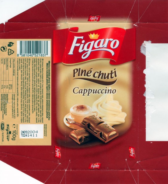 Figaro, Milk chocolate with capuccino, 100g, 24.09.2003
Kraft Foods Slovakia, Bratislava, Slovakia