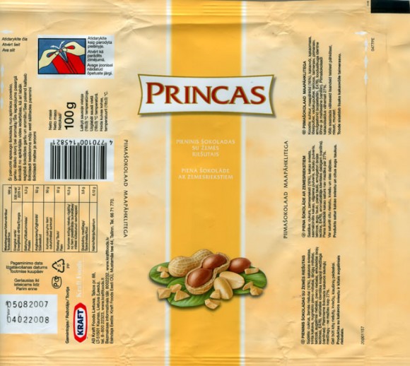 Princas, milk chocolate with hazelnuts, 100g, 05.08.2007, Kraft Foods Lietuva, Kaunas, Lithuania