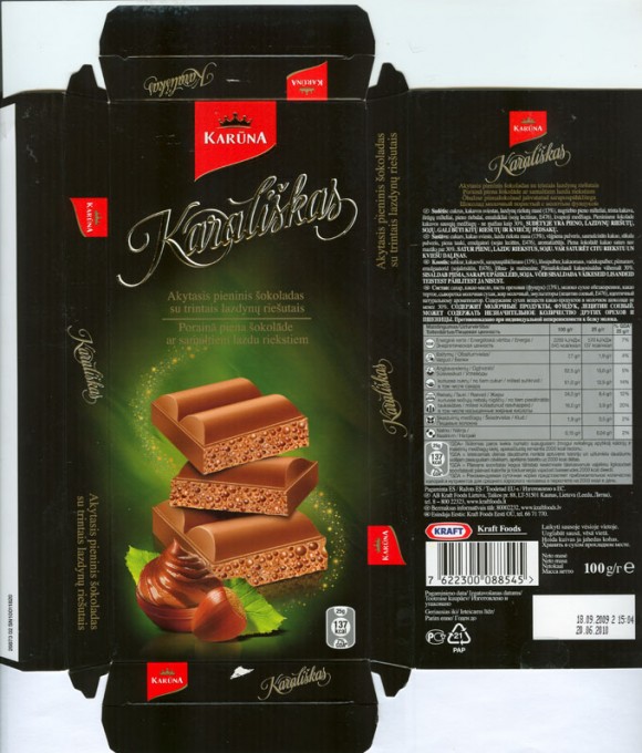 Karaliskas, Karuna, air chocolate, 100g, 18.09.2009, AB Kraft Foods Lietuva, Kaunas, Lithuania