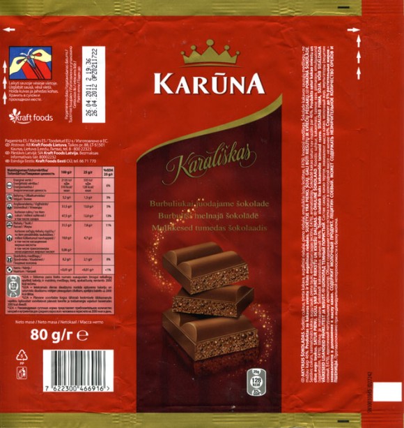 Karaliskas, dark air chocolate, 80g, 26.04.2011, Kraft Foods Lietuva, Kaunas, Lithuania
