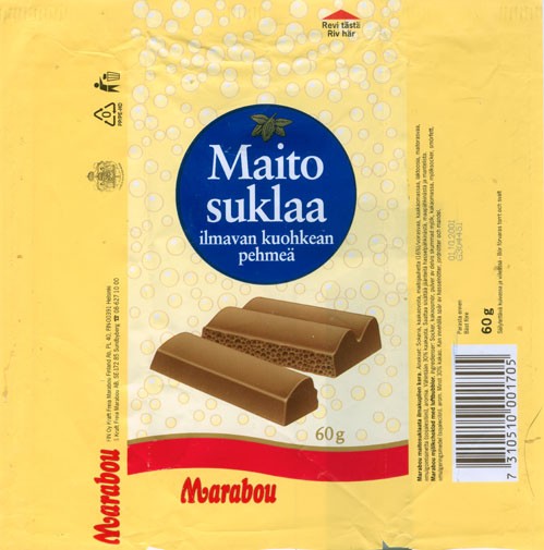 air milk chocolate, 60g, 01.10.2001
Made in Sweden by Kraft Freia Marabou AB, Sundbyberg