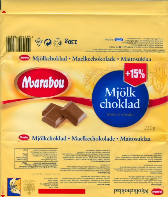 Marabou, milk chocolate, 230g, 01.01.2005, Kraft Foods Sverige, Angered, Sweden