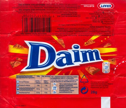 Daim, milk chocolate with caramel filling, 28g, 01.08.2009, Kraft Foods, Sweden