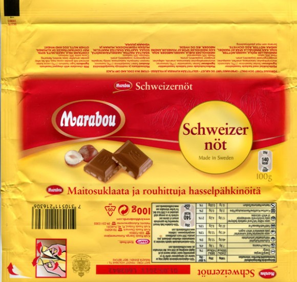 Marabou, milk chocolate with chopped hazelnuts, 100g, 01.05.2010, Kraft Foods Sverige, Angered, Sweden