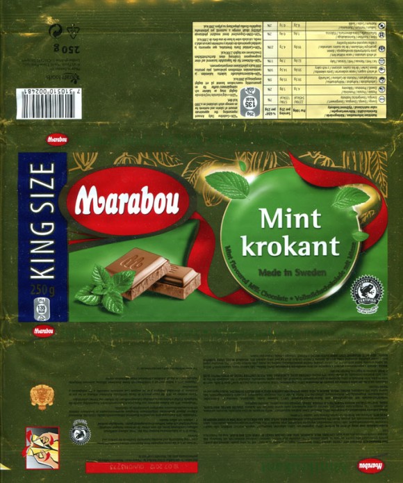 Marabou, Mint krokant, mint flavoured mik chocolate with crunchy caramel, 250g, 19.07.2011, Kraft Foods world travel Retail LLC, Sweden