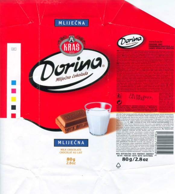 Dorina, milk chocolate, 80g, 19.08.2006, Kras, Zagreb, Croatia