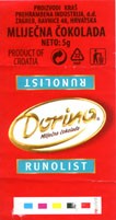 Dorina, milk chocolate, 5g, Kras Prehrambena Indastrija, Zagreb, Croatia
