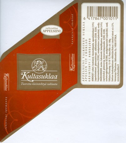White chocolate with orange, handmade chocolate, 100g, 2006, Kultasuklaa Oy, Iittala,  Finland