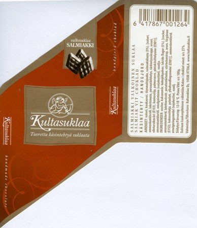 White chocolate with lakrits, handmade chocolate, 100g, 2006, Kultasuklaa Oy, Iittala,  Finland