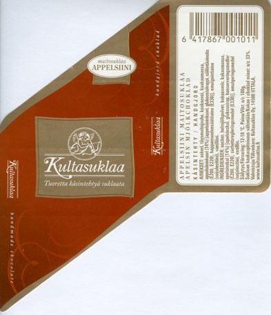 Milk chocolate with orange, handmade chocolate, 100g, 2006, Kultasuklaa Oy, Iittala,  Finland