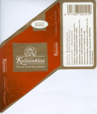 Milk chocolate with raisins, handmade chocolate, 100g, 2006, Kultasuklaa Oy, Iittala,  Finland