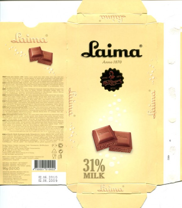Laima, 31 % milk, aerated milk chocolate, 90g, 02.06.2009, Laima, Riga, Latvia
