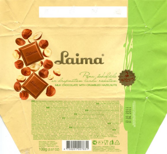Milk chocolate with crumbled hazelnuts, 100g, 13.04.2011, Laima, Riga, Latvia