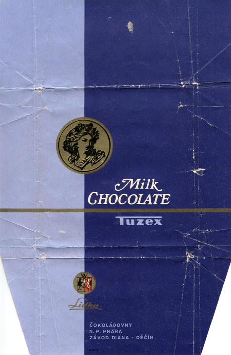 Milk chocolate, Tuzex, 100g, Cokoladovny, Narodni podnik Praha, zavod Diana, Decin Lidka (Diana), Czech Republic (CZECHOSLOVAKIA) 