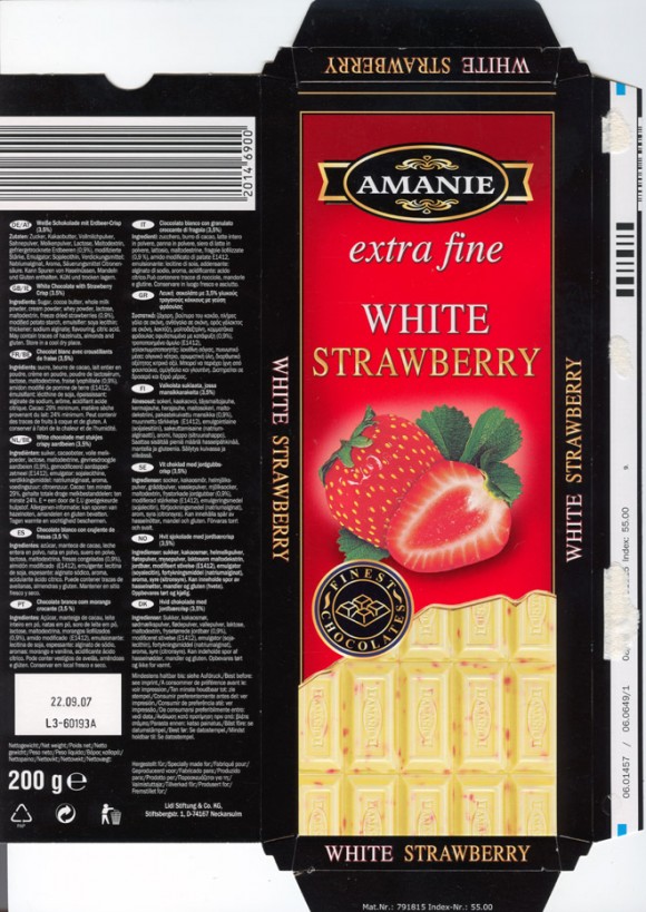 Amanie, white chocolate with strawberry, 200g, 22.09.2006, Lidl Stiftung&Co.KG, D-74167 Neckarsulm, Germany