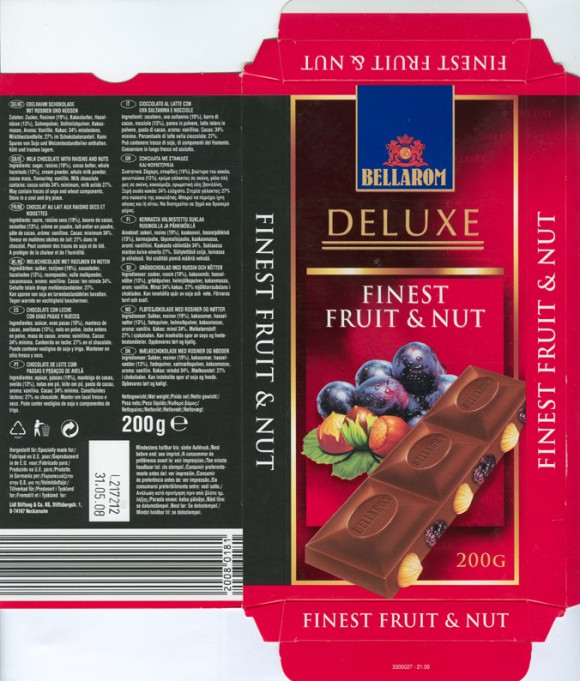 Bellarom, milk chocolate with raisins and nuts, 200g, 31.05.2007, Lidl Stiftung&Co.KG, D-74167 Neckarsulm, Germany