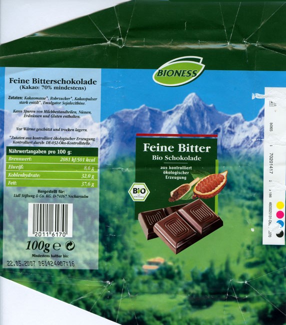 Fine bitter chocolate, 100g, 22.02.2006, Lidl Stiftung&Co.KG, D-74167 Neckarsulm, Germany