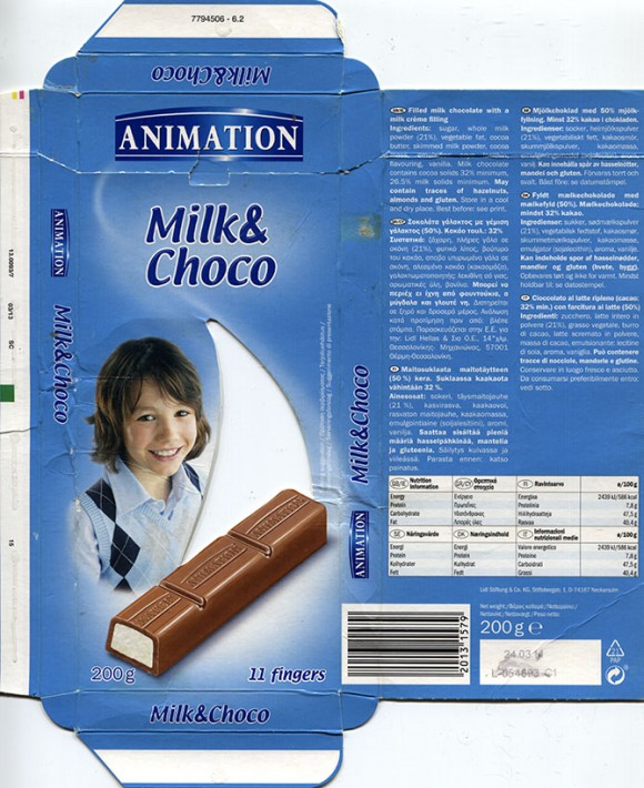 Animation, filled milk chocolate with a milk creme filling, 200g, 24.03.2013, Lidl Stiftung&Co.KG, Neckarsulm, Germany