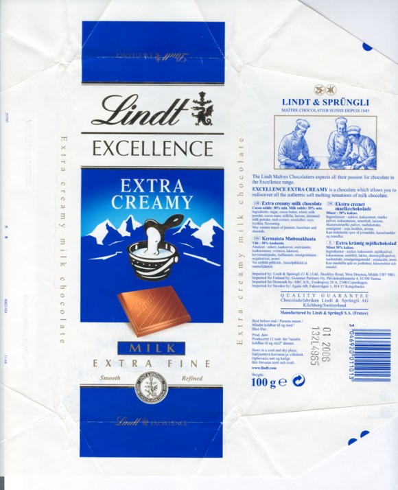 Excellence,extra creamy milk chocolate, 100g, 01.2005, Lindt & Sprungli, Switzerland